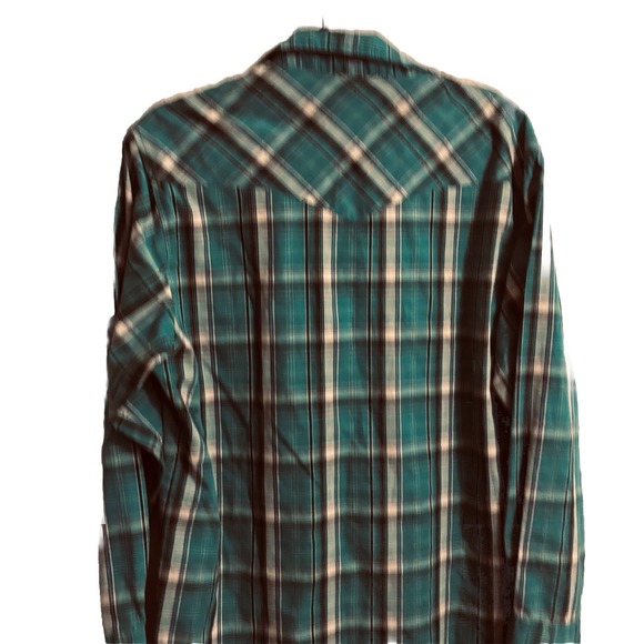 Wrangler mens large teal plaid Pearl Snap Western Shirt Long Sleeve Cowboy Rodeo - Picture 7 of 9